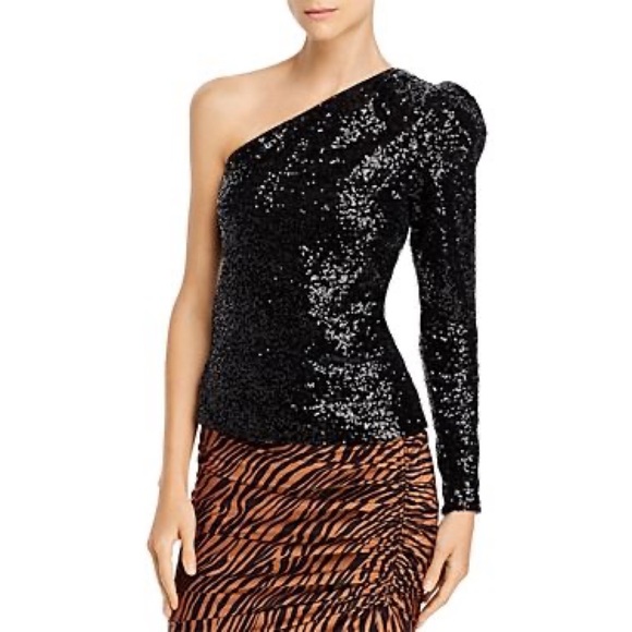 Lovers and Friends Revolve Shaline Black Top Sequin Embellished One Shoulder XS - Picture 11 of 11